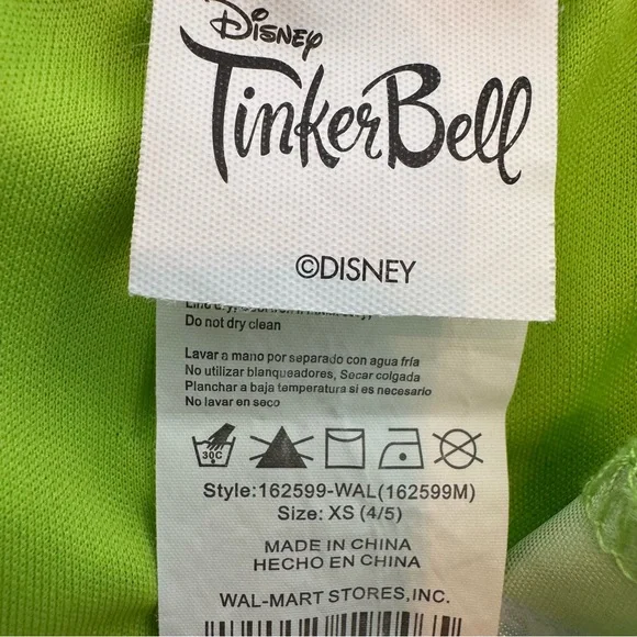 ❤️3/$30 Disney Tinker Bell Green Fairy Costume Dress with Wings - Child XS(4/5) - Picture 9 of 10